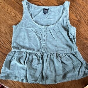 Gap peplum top cotton sage green color petite